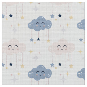 Cute Clouds White Fabric by the Yard Tjock Quarter Tyg