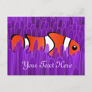 Cute Clown Fish and Beval Lila Sea Anemone Vykort