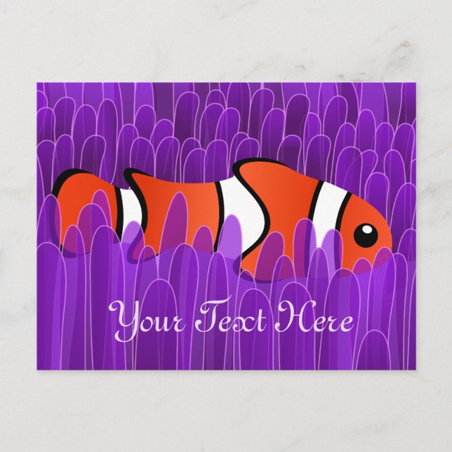 Cute Clown Fish and Beval Lila Sea Anemone Vykort (Framsida)