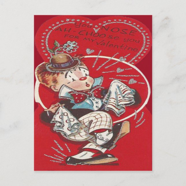 Cute Clown Flower Snyze Heart Valentine Helg Vykort (Framsida)