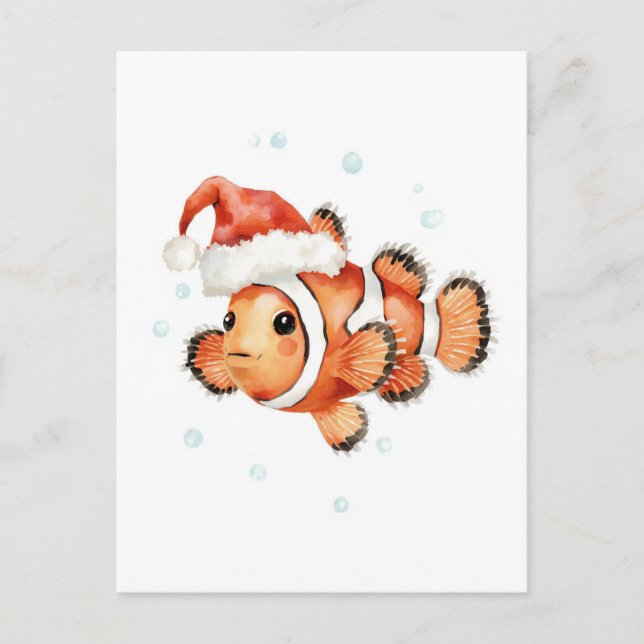 Cute Clownfish in Santa Hat Xmas Helg Vykort (Framsida)
