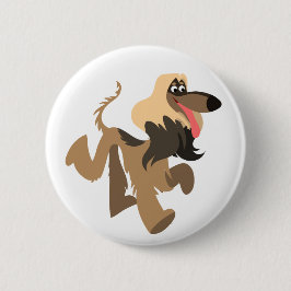 Cute Clownish Tecknad Afghan Hound Button Badge Knapp