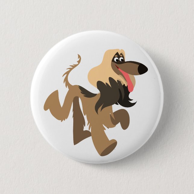 Cute Clownish Tecknad Afghan Hound Button Badge Knapp (Framsida)