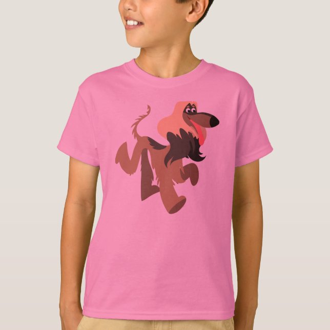 Cute Clownish Tecknad Afghan Hound Kids T-Shirt (Framsida)