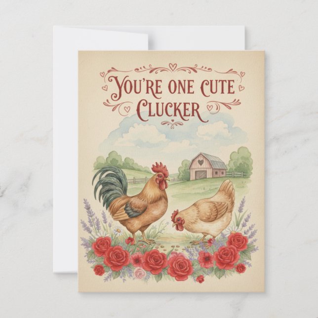  Cute Clucker Vintage Chicken Valentine's Card Julkort (Framsida)