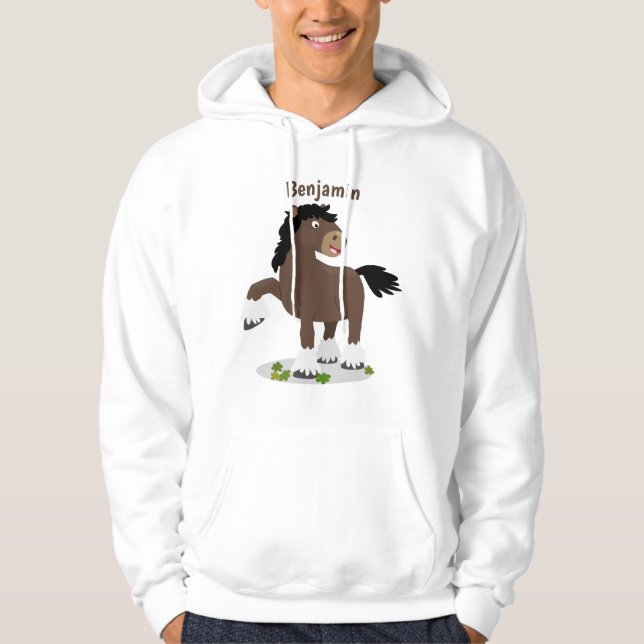 Cute Clydesdale draft horse tecknad illustration Hoodie (Framsida)