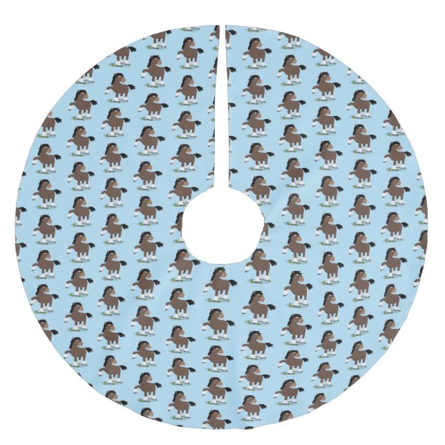 Cute Clydesdale draft horse tecknad illustration Julgransmatta Borstad Polyester (Framsidan)