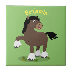 Cute Clydesdale draft horse tecknad illustration Kakelplatta