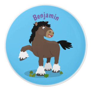 Cute Clydesdale draft horse tecknad illustration Knopp