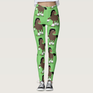 Cute Clydesdale draft horse tecknad illustration Leggings