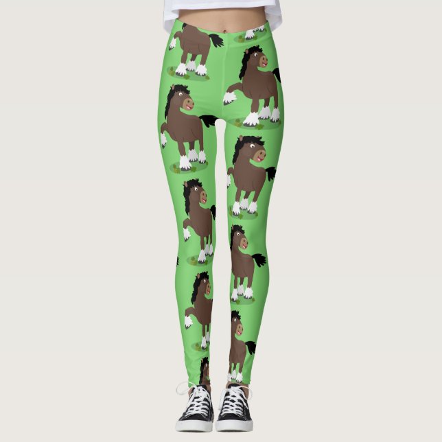 Cute Clydesdale draft horse tecknad illustration Leggings (Framsida)