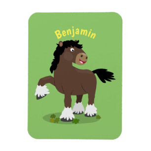 Cute Clydesdale draft horse tecknad illustration Magnet