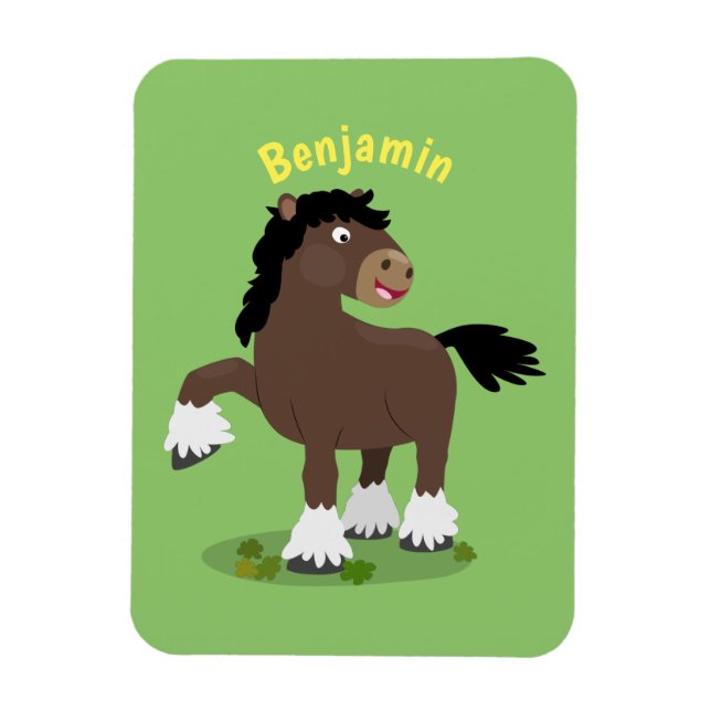 Cute Clydesdale draft horse tecknad illustration Magnet (Vertikal)