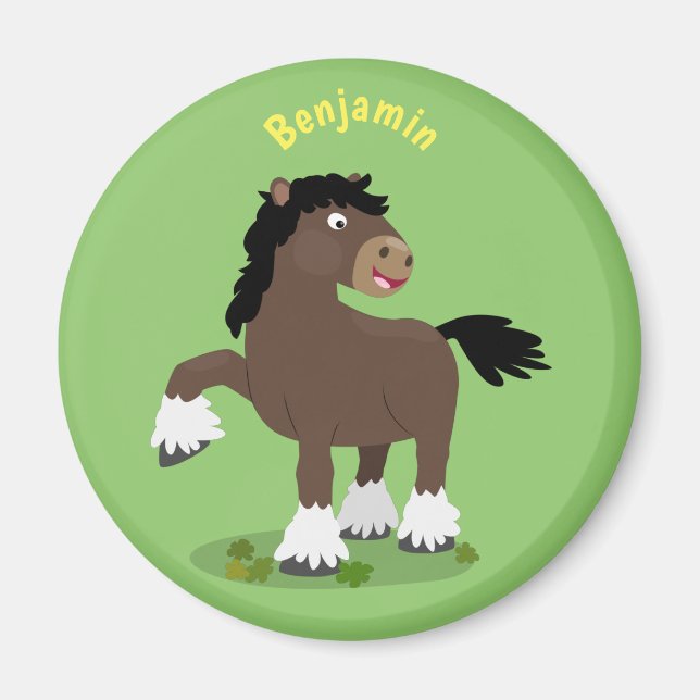 Cute Clydesdale draft horse tecknad illustration Magnet (Framsidan)