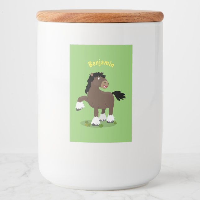 Cute Clydesdale draft horse tecknad illustration Mat Etikett (Framsida)