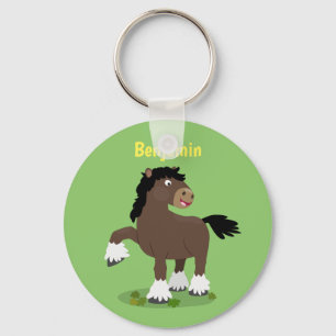 Cute Clydesdale draft horse tecknad illustration Nyckelring