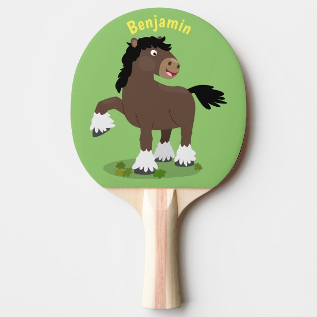Cute Clydesdale draft horse tecknad illustration Pingisracket (Framsidan)