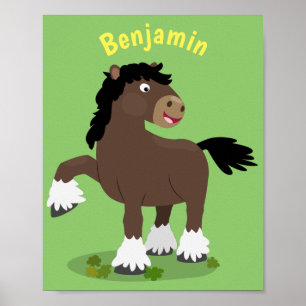 Cute Clydesdale draft horse tecknad illustration Poster