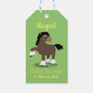 Cute Clydesdale draft horse tecknad illustration Presentetikett