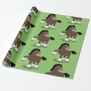 Cute Clydesdale draft horse tecknad illustration Presentpapper