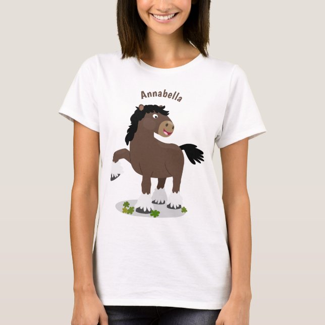 Cute Clydesdale draft horse tecknad illustration T Shirt (Framsida)