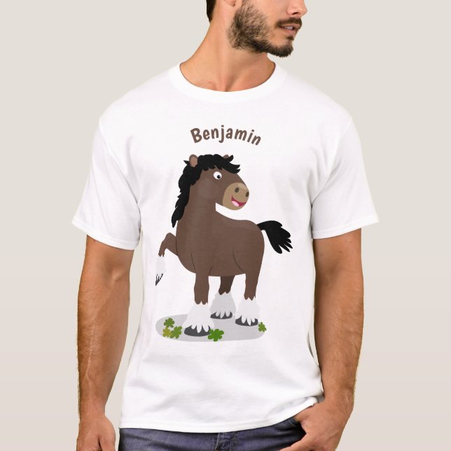 Cute Clydesdale draft horse tecknad illustration T Shirt (Framsida)