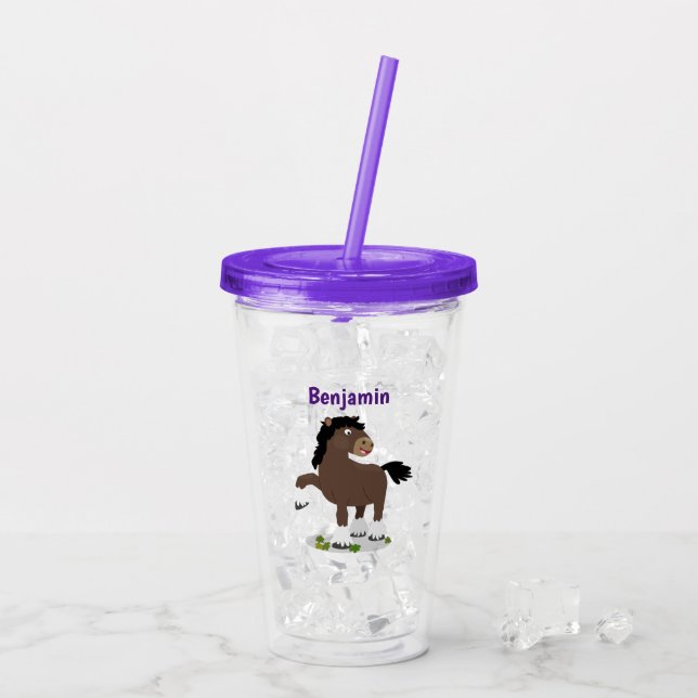 Cute Clydesdale draft horse tecknad illustration Take Away Mugg (Baksida Ice)