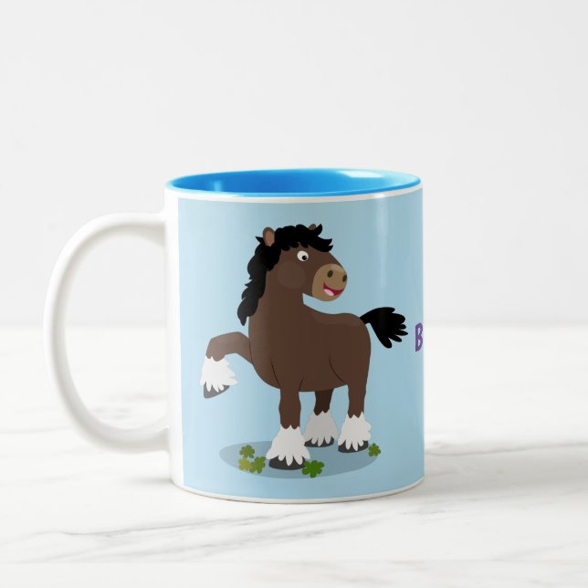 Cute Clydesdale draft horse tecknad illustration Två-Tonad Mugg (Vänster)