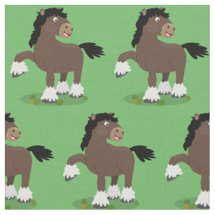 Cute Clydesdale draft horse tecknad illustration Tyg