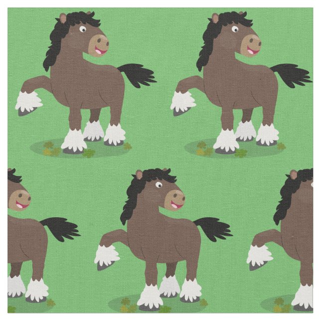 Cute Clydesdale draft horse tecknad illustration Tyg (Närbild)