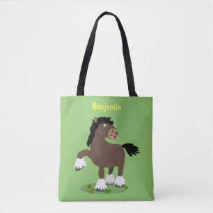 Cute Clydesdale draft horse tecknad illustration Tygkasse