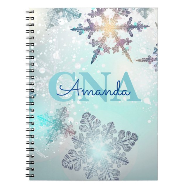 Cute CNA Ice Blue Snowflake Personlig Namn Anteckningsbok (Framsidan)
