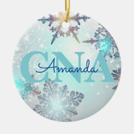 Cute CNA Ice Blue Snowflake Personlig Namn Julgransprydnad Keramik