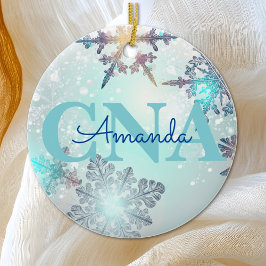 Cute CNA Ice Blue Snowflake Personlig Namn Julgransprydnad Keramik