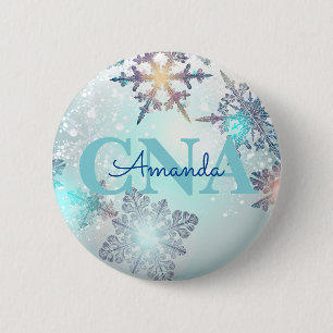 Cute CNA Ice Blue Snowflake Personlig Namn Knapp