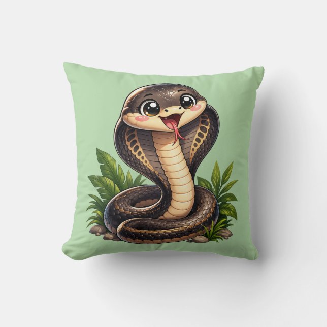 Cute Cobra Snake Kawaii Cushion Pillow Kudde (Framsida)