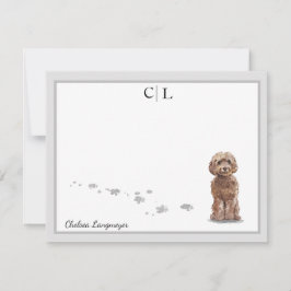 Cute Cockapoo Hund Grått Gräns Monogram Ditt namn Anteckningskort