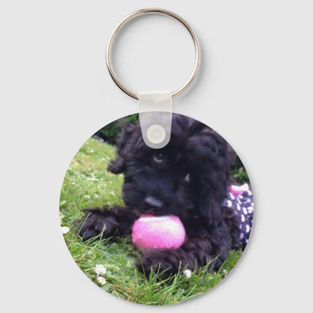 Cute Cockapoo Puppy Round Button Nyckelring (Framsida)