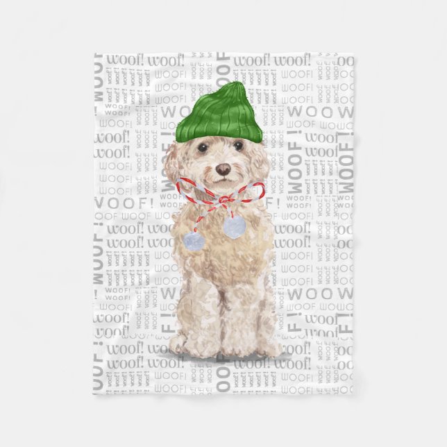 Cute Cockapoo Santa Hund jul Fleecefilt (Framsidan)