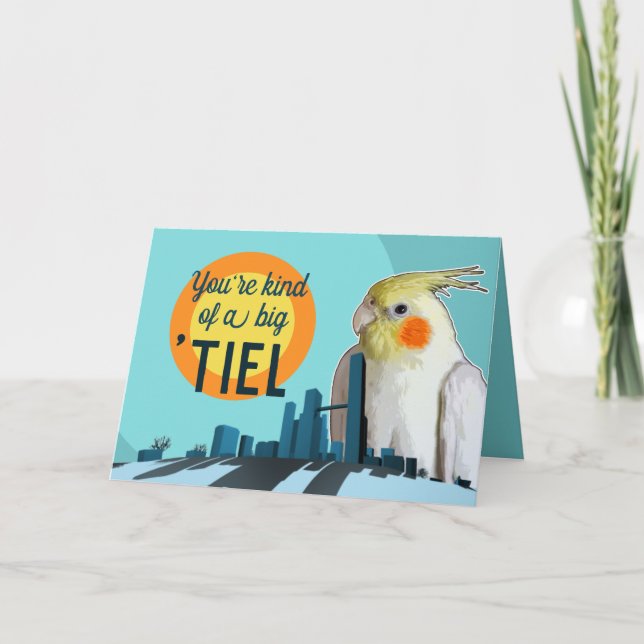 Cute Cockatiel Bird Pun Funny Birthday Big Tiel Kort (Framsida)