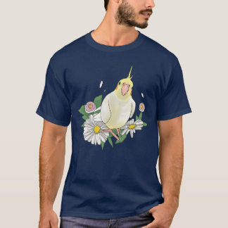 Cute Cockatiel Floral Illustration T Shirt