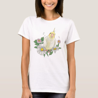 Cute Cockatiel Floral Illustration T Shirt