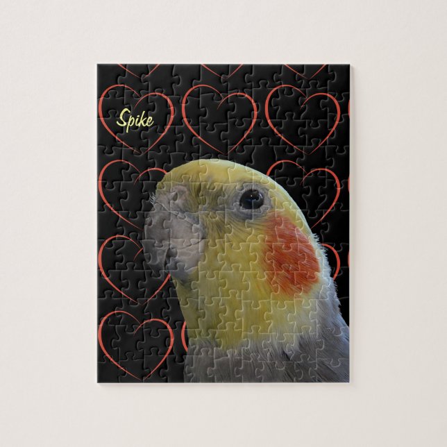 Cute Cockatiel och Hearts Pussel (Vertikal)