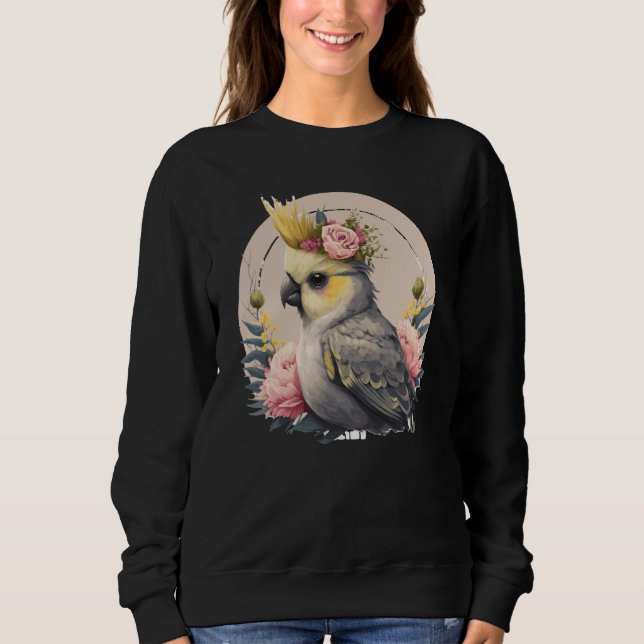 Cute Cockatiel Parrot Bird Flower Crown Pet Birds T Shirt (Framsida)