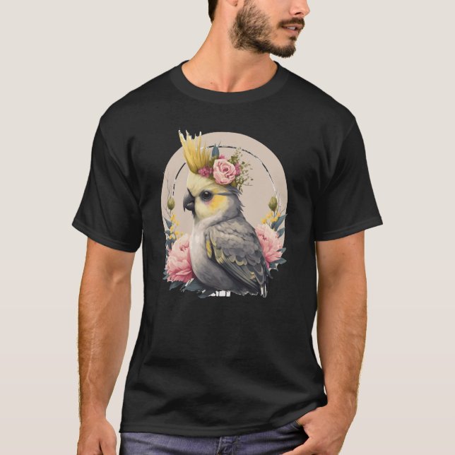 Cute Cockatiel Parrot Bird Flower Crown Pet Birds T Shirt (Framsida)