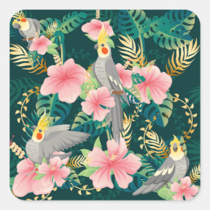 Cute Cockatiel Parrot Vintage Mönster Fyrkantigt Klistermärke