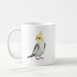 Cute Cockatiel vattenfärgspapegoja. Kaffemugg