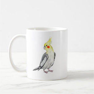 Cute Cockatiel vattenfärgspapegoja. Kaffemugg