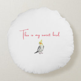 Cute Cockatiel vattenfärgspapegoja. Rund Kudde