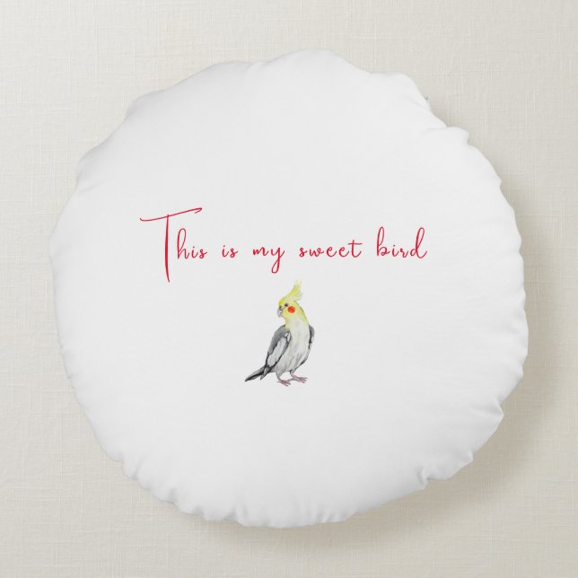 Cute Cockatiel vattenfärgspapegoja. Rund Kudde (Baksidan)